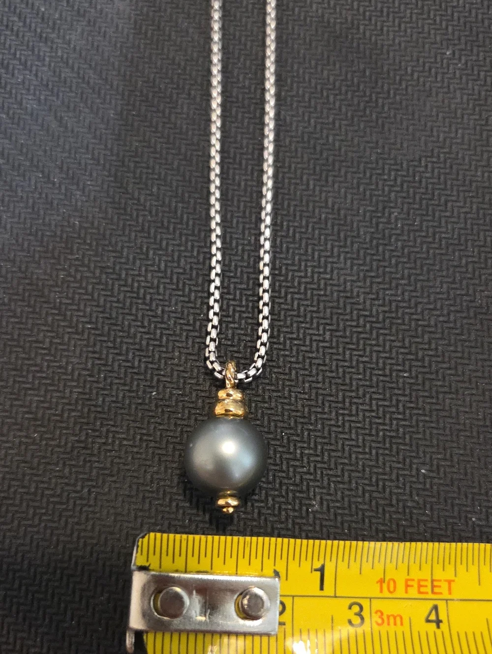 David Yurman Silver Chain Necklace with Gray Pearl and Gold Accents